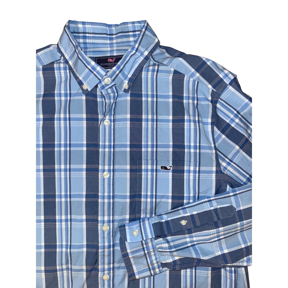 Vineyard Vines Mens Classic Fit Tucker Shirt Blue‎ Plaid Stretch Button Down M